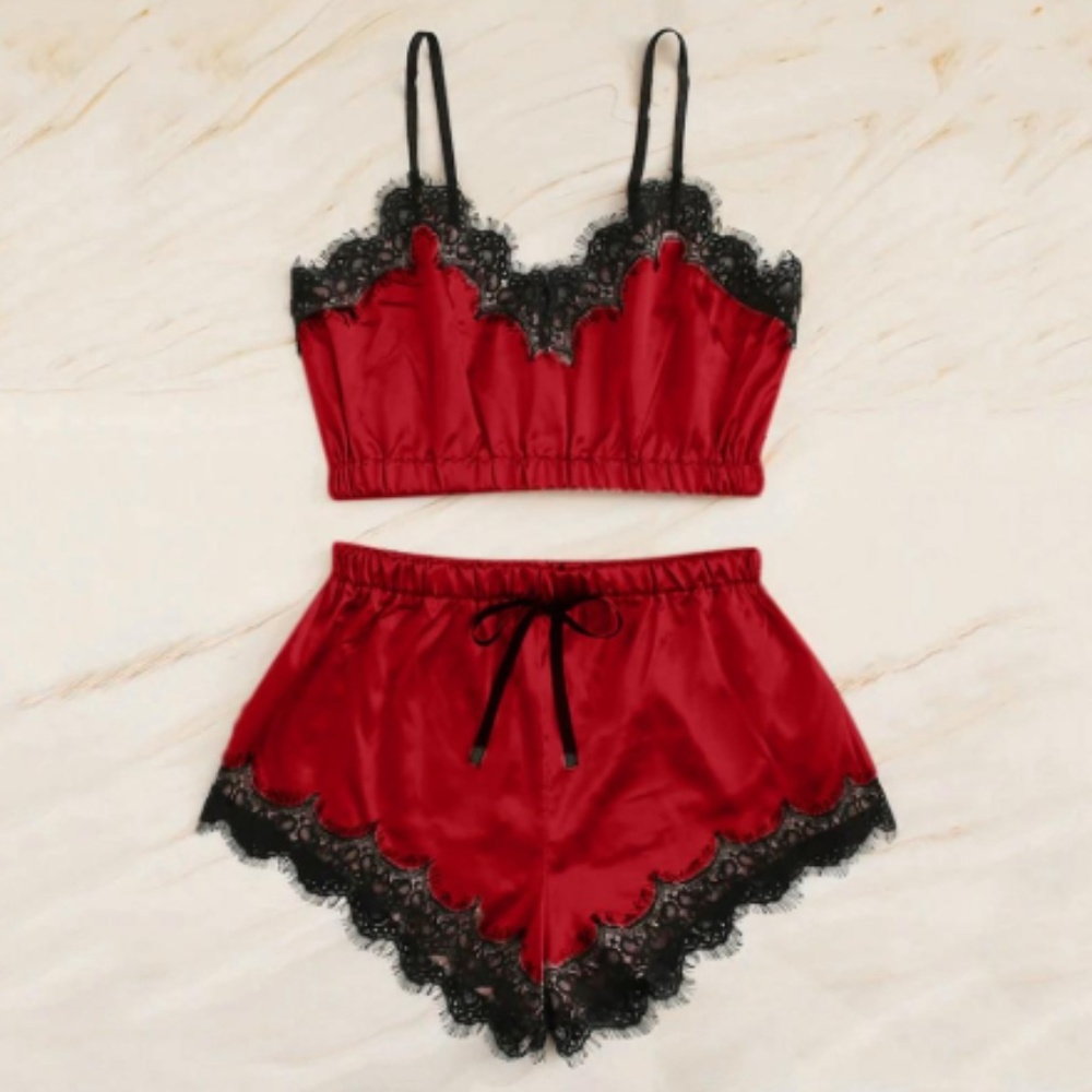 SALE 🌹♡ 🆕 Red Satin Lace Trim Sleepwear ♡